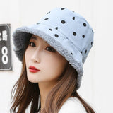 Fisherman Cap Women's Winter Hat 2022 New Women Warm Bucket Hats Lady Dots Star Print Outdoor Panama Hat for Women зима daiiibabyyy