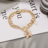 Fashion Butterfly Pendant Double Bead Chain Bracelet for Women 2022 Anklets Hip Hop Pearl Gold Color Link Ot Buckle Foot Jewelry daiiibabyyy