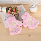 1Pair Women Girl Lovely Bear Plush Cat Paw Claw Gloves Winter Faux Fur Cute Kitten Fingerless Mittens Christmas Halloween Gloves daiiibabyyy
