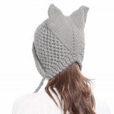 2022  New Hot Sale Cat Ears Women Hat Knitted Acrylic Warm Winter Beanie Caps Crochet Fur Women's Birthday Gifts Winter Gift