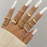 17KM Vintage Waves Cross Chain Rings Set For Women Punk Poker Infinity Flower Heart Finger Rings 2021 Trend Jewelry Party daiiibabyyy