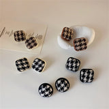 Autumn/winter New Fashion Korean Geometric Round Square Houndstooth Woolen Cloth Earrings For Women Girls Personality Jewelry daiiibabyyy