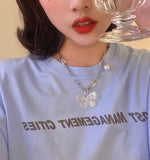 Fashion Korean Girls Silver Color Clavicle Chain Necklaces Punk Exaggerate Acrylic Butterfly Pendant Necklace Bijoux For Women