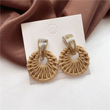 Summer Bohemia Simple Beige Brown Bamboo weave Statement Drop Earrings For Women Fashion Geometric Dangle Earring bijoux brincos daiiibabyyy