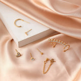 7pcs Fashion Gold Heart Zircon Non-Piercing Ear Clip Earrings for Women Simple Fake Cartilage Ear Cuff Jewelry Clip Accessories daiiibabyyy