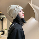 Winter New Face Female Net Red Ear Protection Baotou Cap Retro Knitted Hat for Women Big Head Circumference Sexy and Elegant daiiibabyyy