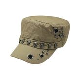 Europe  America Punk  Skull Rivet Full Closure Military Hats Spring Autumn Brand Snapback Cotton Hats For Men Fashion Army Cap daiiibabyyy