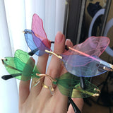 Daiiibabyyy Gradient Rimless Sunglasses Women Girls Dragonfly Wings Punk Frameless Gradient Clear Len Glasses Street Double Layer Eyewear