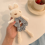 Daiiibabyyy Korean Cute Lamb Velvet Bunny Hair Ties for Women Cartoon Plaid Head Rope Girl Cute Women Ponytail Hair Ties Elastic Band