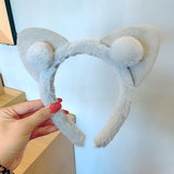 Cute Cat Ear Headband for Girl Plush Face Wash Headband Girly Heart Style Solid Color Headband Fashion Korean Hair Accessories daiiibabyyy