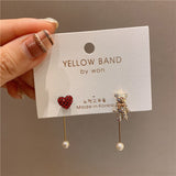 Fashion Full Red Crystal Heart Funny Cute Bear Dangle Earrings Ear Jewelry For Women Girls Korean Drop Earrings daiiibabyyy