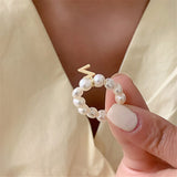 HUANZHI  New Trendy Freshwater Pearls Simple Round Geometric Adjustable Rings for Women Girls Party Jewelry Gifts daiiibabyyy