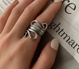 Retro Silver Color Geometric Rhombus Stripe Open Rings For Women Fashion Exaggerate Open Index Finger Ring anillos Femme Jewelry daiiibabyyy