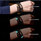 Daiiibabyyy 1PCS Vintage Sleep Aid Magnetic Therapy Obsidian Bracelet for Couple Lovers Stone & Beads Bracelets
