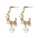 Pearl Metal French Romance New Fashion Earring Studs For Women Multi-layer Pearl Heart C-shaped Earrings Jewelry Gift daiiibabyyy