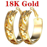 Shining Exaggerated 18k Gold Filling Carved Flower Hoop Earrings for Women Fashion Engagement Party Jewelry Gift daiiibabyyy