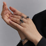Punk Fashion Geometric Rectangle Square Black Crystal Stone Ring Baroque Metal Creative Simple Opening Knuckle Rings Jewelry daiiibabyyy