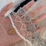 Metal Hollow Heart Necklace Big Peach Heart Women's Pearl Clavicle Chain Egirl Party Cosplay Jewelry  Wholesale daiiibabyyy
