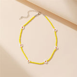17KM Y2K Style Flower Beaded Necklace for Women Bohemian Colorful Short Beaded Pearl Choker Necklace Female Jewelry daiiibabyyy