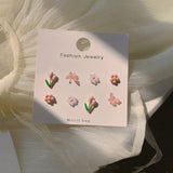 MENGJIQIAO Wholesale Korean Cute Colorful Flower Butterfly Stud Earrings For Women Girls Sweet Weekly Daliy Oorbellen Jewelry daiiibabyyy