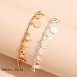 Daiiibabyyy Boho New Fashion Gold Colors Silver Color Star Moon Sun Sequin Pendant Chain Anklet Bracelet For Women Vintage Geometry Jewelry