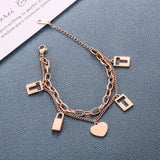 Daiiibabyyy 316L Stainless Steel New Fashion Upscale Jewelry Lovers Lock Multi-element Heart Shape Charm Thick Chain Bracelets For Women