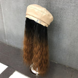 Female Short Hair Net Red Leather Navy Hat  Hot Selling Wig Hat One Detachable Autumn and Winter Full Headgear daiiibabyyy