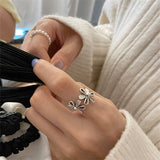 Fflacell Korean Fashion Simple Metal Hollow Flower Open Ring For Women Girls Punk Trend All-match Jewelry Gifts daiiibabyyy