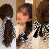 2022 Houndstooth Bow Streamers Hair Ring Ribbon Girl Hair Bands Scrunchies Ponytail Hair Bows Girl Holder Rope Hair Accessories daiiibabyyy