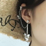 Hip hop Silver Color Butterfly Metal Chain Earrings For Women Punk Fashion Cool Jewelry Statement Dangle Earrings Femme 1pcs daiiibabyyy
