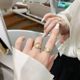 2pcs/set Fashion Imitation Pearl Simple Geometric Jewelry Charm Rings Retro Trendy Gold Color Metal Forefinger Rings For Women daiiibabyyy