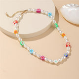 17KM Y2K Style Flower Beaded Necklace for Women Bohemian Colorful Short Beaded Pearl Choker Necklace Female Jewelry daiiibabyyy