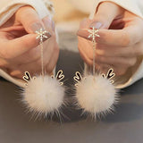 Korean Cute Khaki Beige Fluffy Pom pom Dangle Earrings Fashion Geometric Snowflake Antlers Lovely Drop Earring For Women Jewelry daiiibabyyy