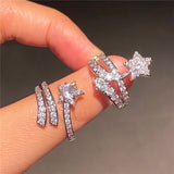 Daiiibabyyy Micro Pave Zircon Twist Star Rings For Women Engagement Wedding Party Jewelry Open Ring Bijoux
