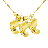 Personalized 1-4 Baby Feet Engraving Kids Names Necklace with Birthstone for Ladies or New Mom Mothers Day Gift Custom Footprint