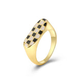 Vintage Checkerboard Finger Rings For Women Girls Punk Heart Black Geometric Metal Ring Party Gifts 2021 Trend Jewelry daiiibabyyy