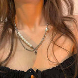 2022 New Fashion Metal  Love Pearl Stitching Chain Necklace Women Collar Wedding Punk Choker Necklaces Trendy Fine Jewelry Gift daiiibabyyy