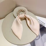 Solid Color Bow Streamers Hair Rope Ponytail Holder Hair Scarf Bowknot Elastic Hair Bands Ribbon Pearl Hair Scrunchies daiiibabyyy