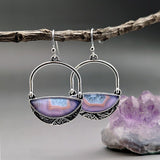 Bohemian Style Silver Color Natural Purple Stone Drop Dangle Earrings for Women Bride Wedding Engagement Jewelry daiiibabyyy