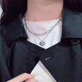 New 2021 Fashion Trend Steel Titanium Necklace For Women Double Portrait Pendant Love Geometric Hollow Necklace Cool Girl daiiibabyyy
