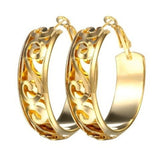 Shining Exaggerated 18k Gold Filling Carved Flower Hoop Earrings for Women Fashion Engagement Party Jewelry Gift daiiibabyyy