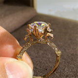 Daiiibabyyy Fashion Jewelry Women Engagement Ring Crystal Wedding Promise Crown Flower Rings for Women Jewelry Gifts