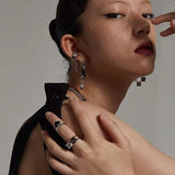 Punk Fashion Geometric Rectangle Square Black Crystal Stone Ring Baroque Metal Creative Simple Opening Knuckle Rings Jewelry daiiibabyyy