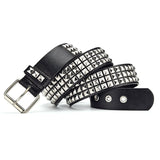 Fashion Harajuku Women Punk Chain Belt Adjustable Black Double/Single Eyelet Grommet Metal Buckle Leather Waistband For Jeans daiiibabyyy