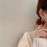 FFLACELL French Vintage Plush Fabric Red Bow Stud Earrings Personality Simple All-match Party Jewelry For Women Girls daiiibabyyy