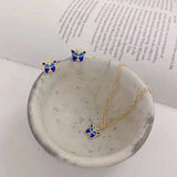 Fashion Korean Cute Blue Butterfly Red Heart Pendant Jewelry Set For Women Girl Clavicle Necklace Earrings Jewelry Ornaments daiiibabyyy