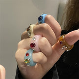 Fashion Korean Candy Color Resin Acrylic Index Finger Rings Trendy Chic Crystal Inlay Charm Jewelry Rings For Women Party Gifts daiiibabyyy