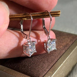 Trendy Square Shape Inlaid with White Zircon Drop Earrings ShiningBridal Wedding Jewelry Women Dangle Earring Gift daiiibabyyy