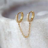 Exquisite Trend Gold Color Ear Pierced Earrings for Women Simple Personality Cz Double Hoop Chain Earrings Engagement Jewelry daiiibabyyy
