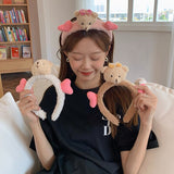 Hair Hoop Headbands 1PCS Female Solid Color Plush Scrunchies Female Korean Headdress Rabbit Bear Cartoon Face Wash Hairbands daiiibabyyy